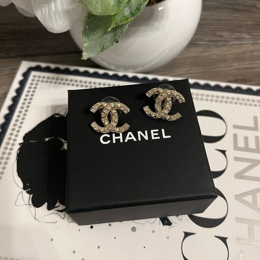 Chanel Gold Crystal CC Earrings